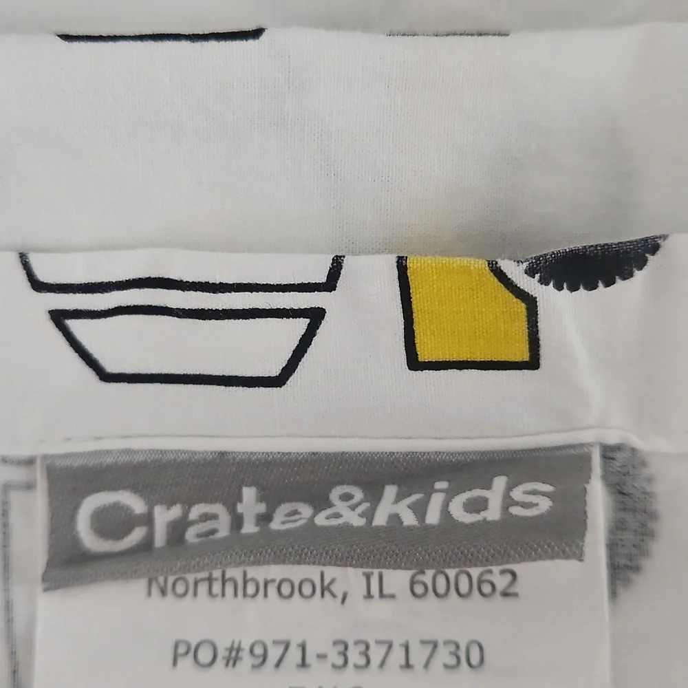 Crate&Barrel Yellow Black Construction Trucks Themed Organic Cotton Twin Flat